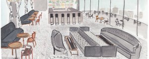 Drawing of Hot Tin bar on the rooftop at our Garden District hotel