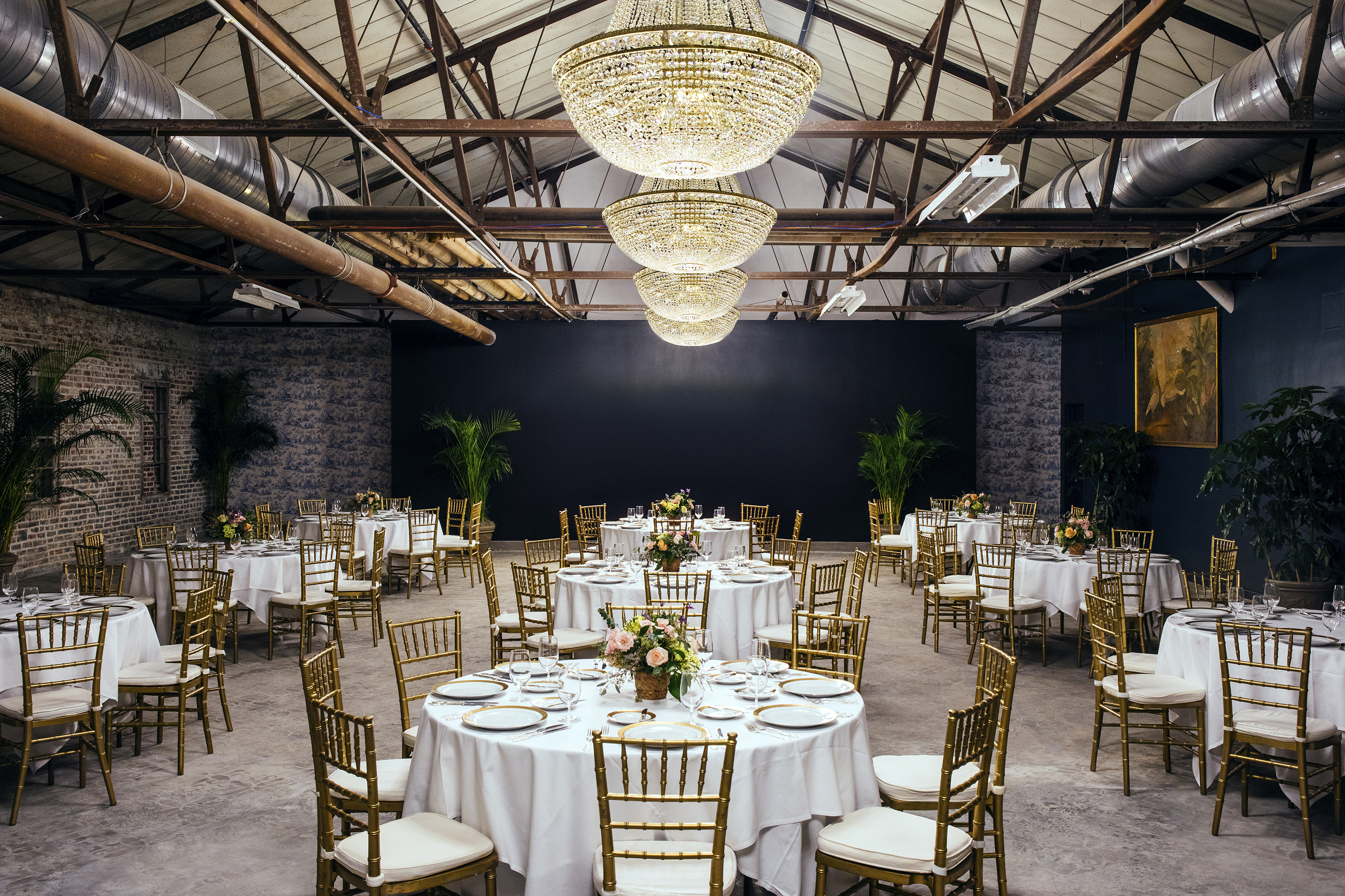 Tables set for a sit down event at our New Orleans event space