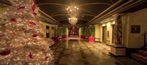 Pontchartrain hotel lobby with Christmas tree and décor for the holidays