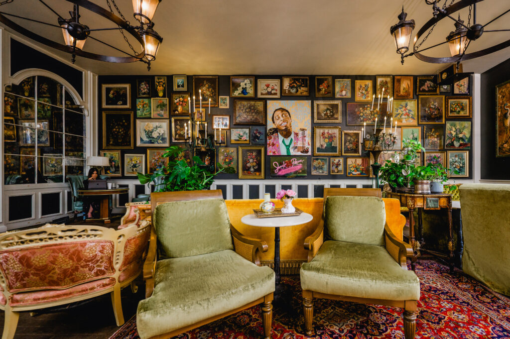 Gallery wall in a bar lounge at our historic Garden District Hotel